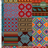New Year's Themed Patchwork Ethnic Ikat Pattern Digital Printed Fabric